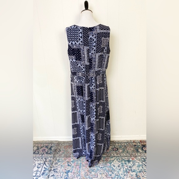 Talbots Blue Paisley Bandana Print Midi Maxi Dress Size 14 Sleeveless Casual - Picture 2 of 13